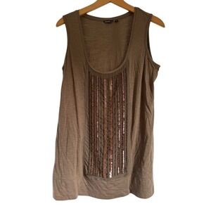 Eddie Bauer Womens Brown Beaded Sequin‎ Tank Top Sleeveless Casual Top - M